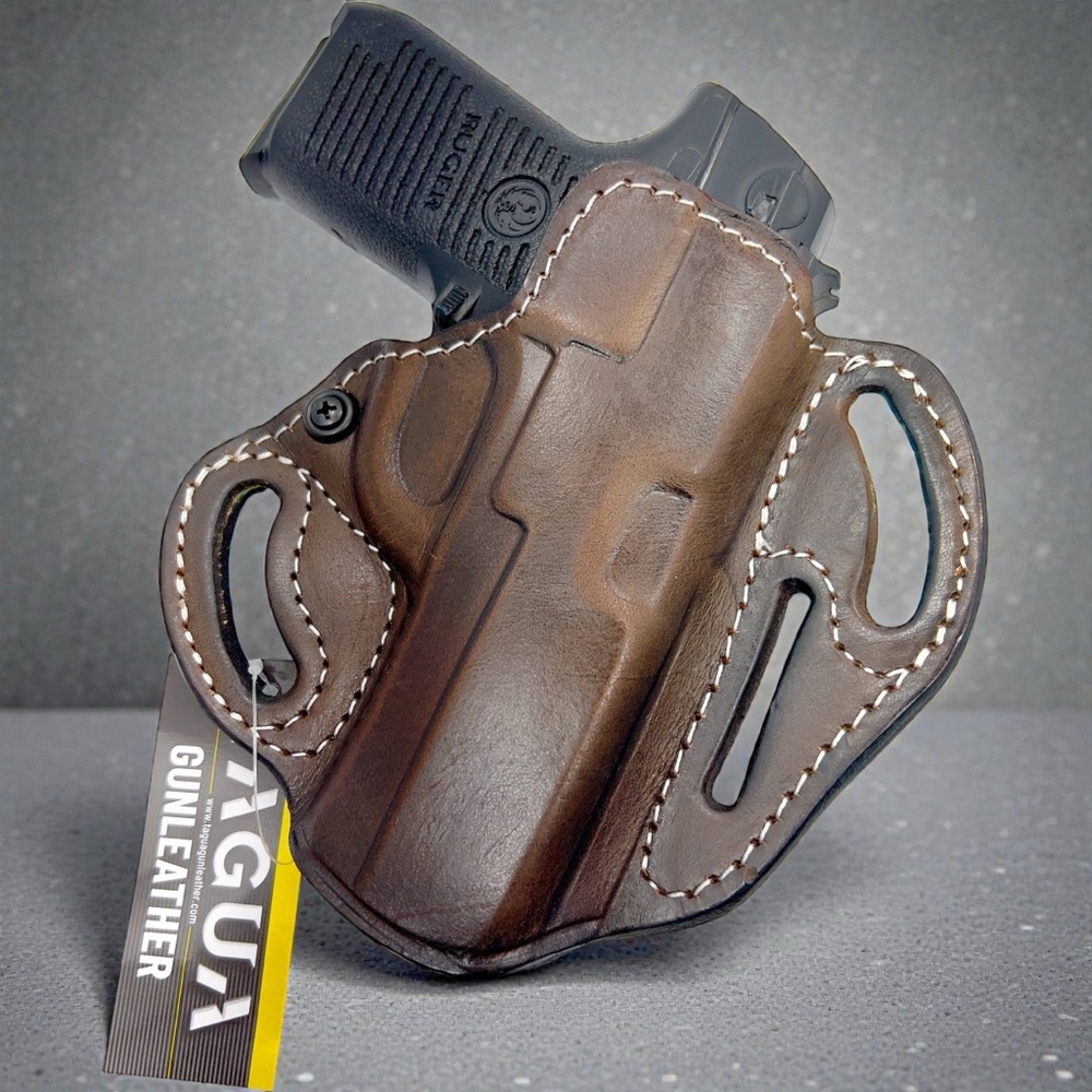 Right Hand Side or Cross Draw Leather Belt Holster for Ruger P345R (With Rail)